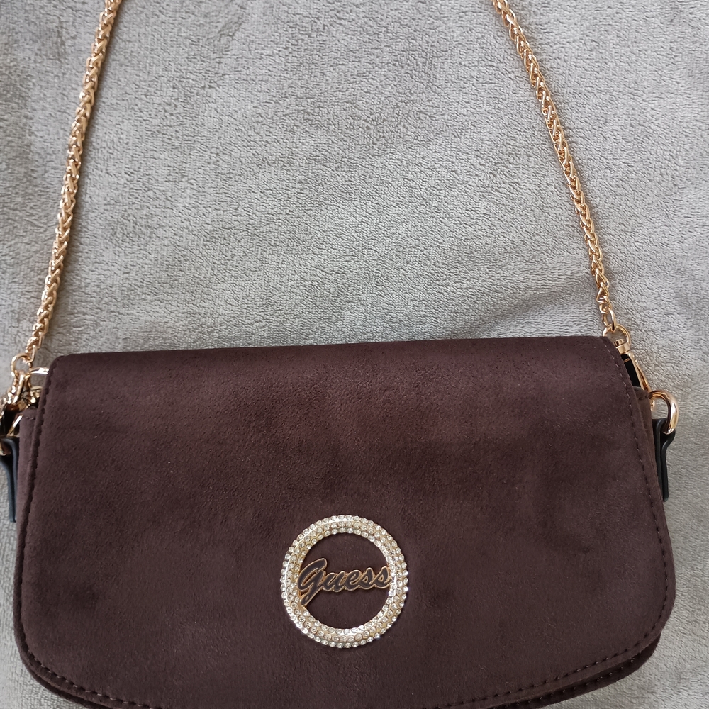 Guess Dark Brown Lumina Faux-Suede Shoulder Bag